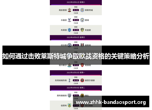 如何通过击败莱斯特城争取欧战资格的关键策略分析 如何通过击败莱斯特城争取欧战资格的关键策略分析